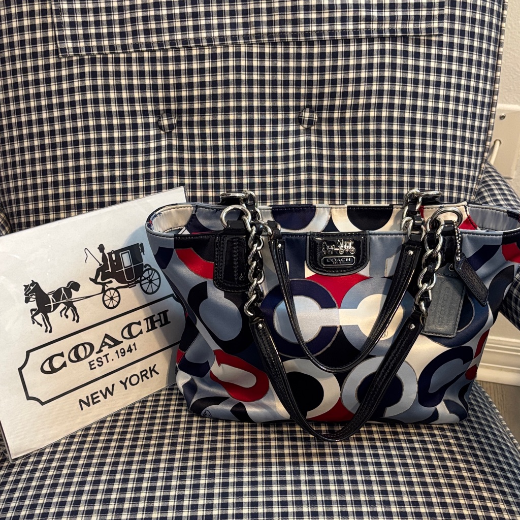 Coach Vintage Madison Red, Blue, And Black Patterned Shoulder Bag
